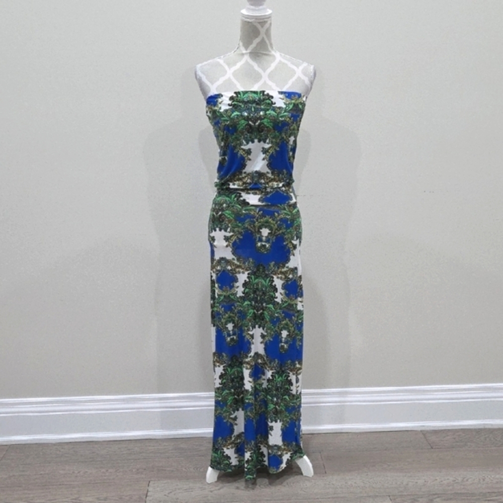 Seductions Blue and Green Patterned Maxi Dress
